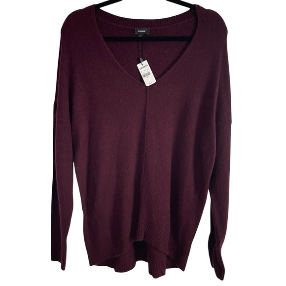 NWT wool blend Express burgundy v neck sweater oversized size medium - Picture 1 of 8